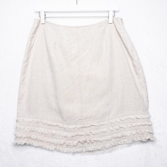 TOMMY BAHAMA Two Palms Fringed Linen Skirt Natural Flax Cruise Resort Vacation 6 - Picture 2 of 7